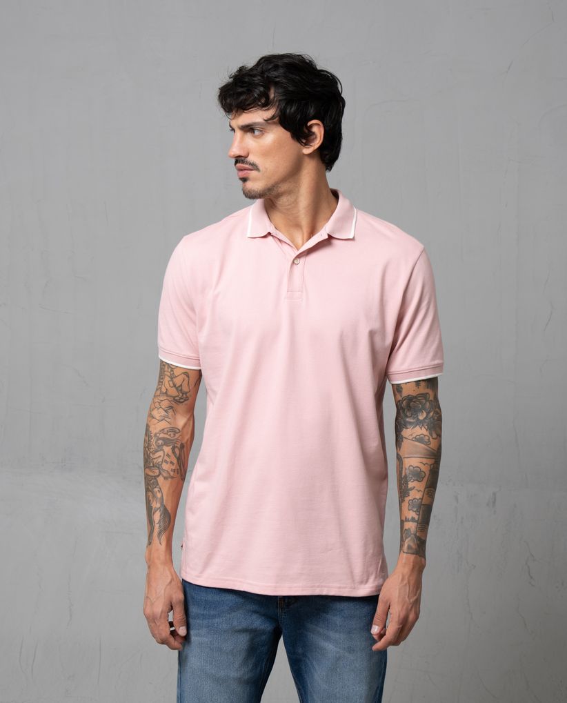 Polo básica con tipping en cuello y puños para hombre