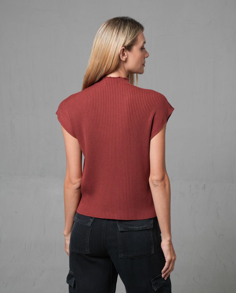 Chaleco tejido con diseño acanalado para mujer