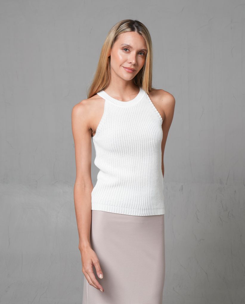 Camiseta tejida de cuello halter para mujer