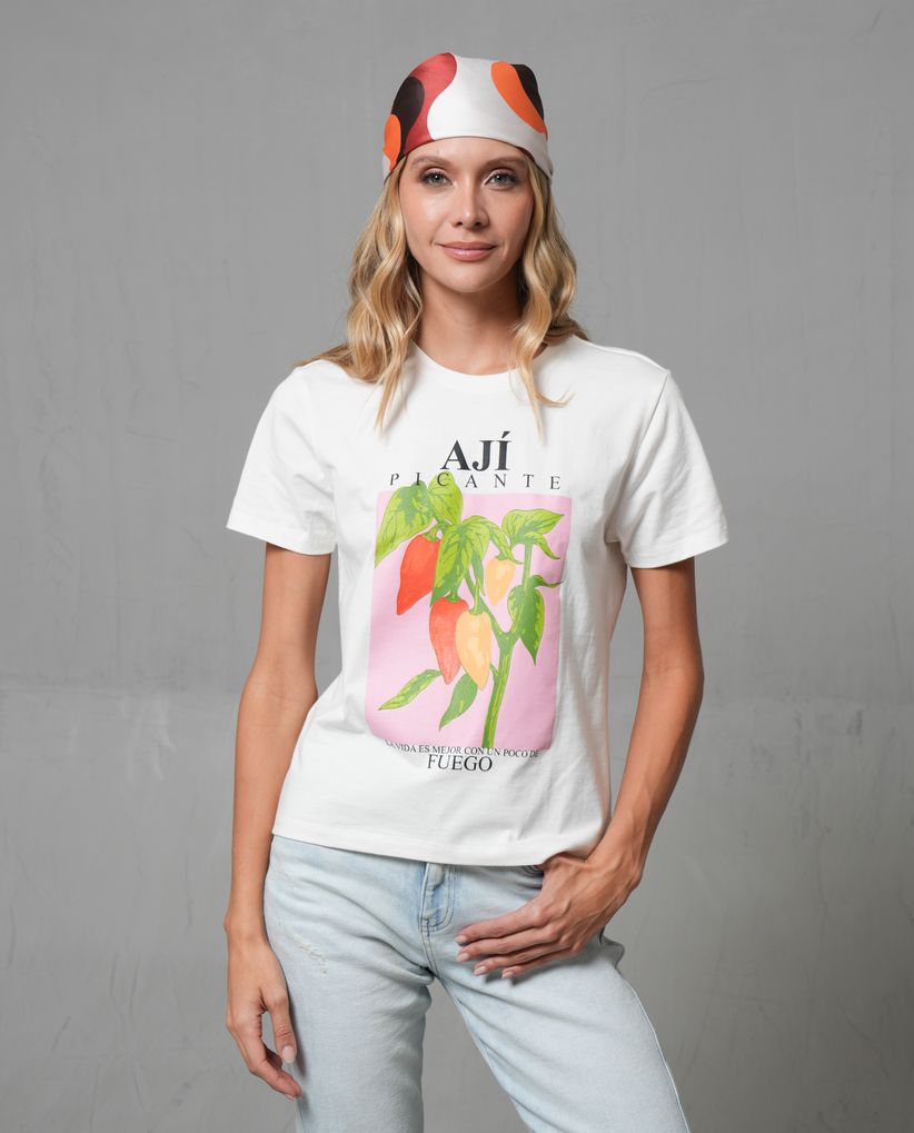 Camiseta estampada en frente para mujer