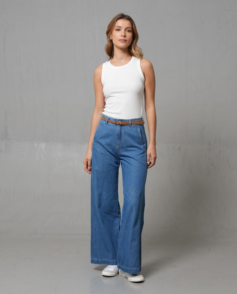 Jean Wide Leg tono medio para mujer