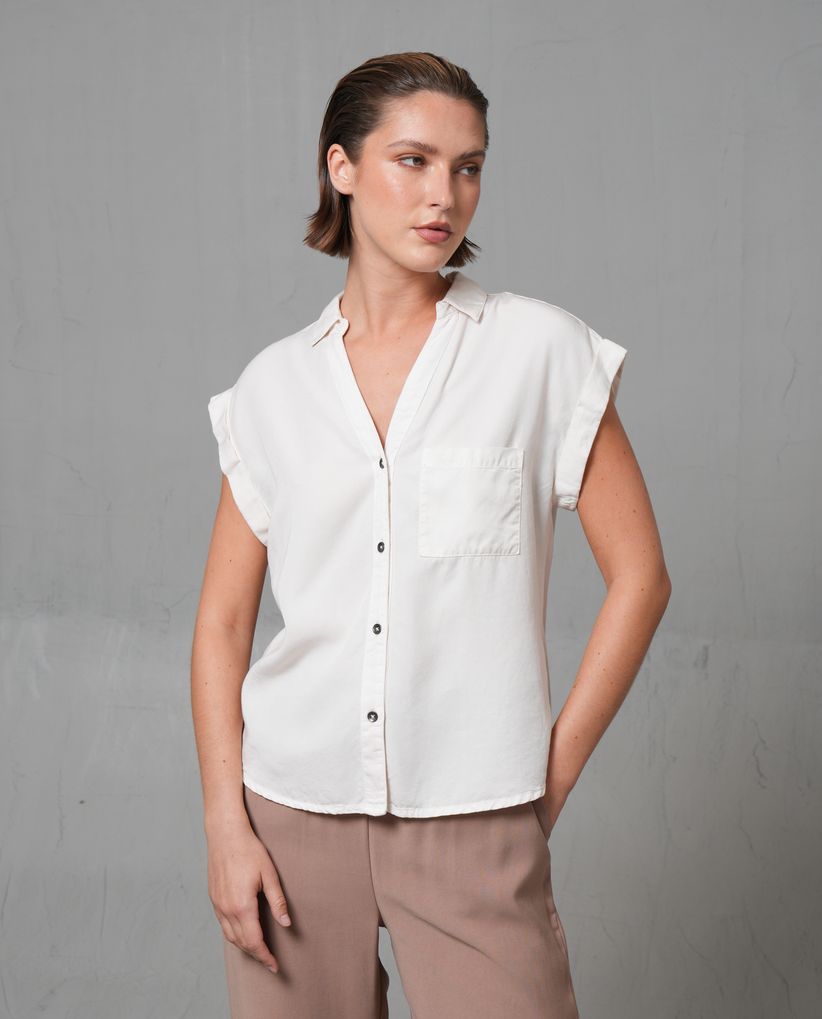 Camisa manga sisa con bolsillo para mujer