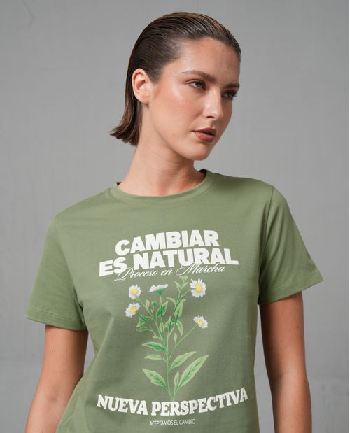 Camiseta manga corta con estampado en frente para mujer