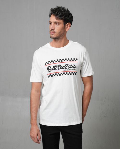 Camiseta con cuello redondo y estampado en frente para hombre