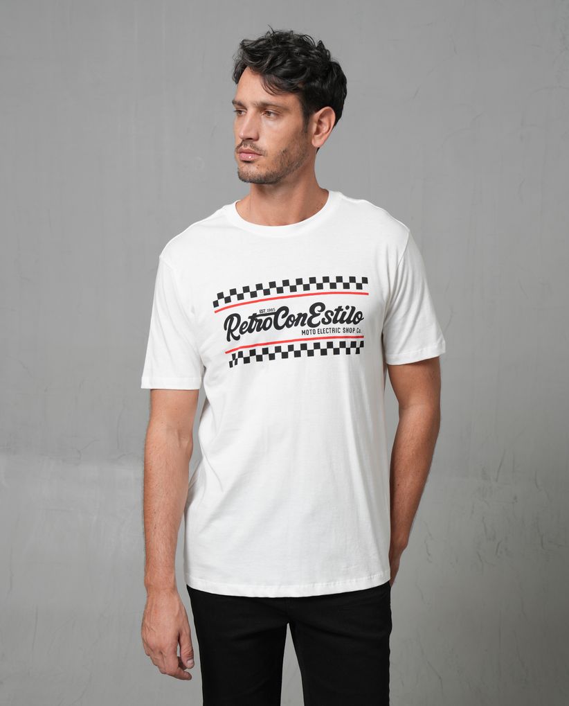 Camiseta con cuello redondo y estampado en frente para hombre