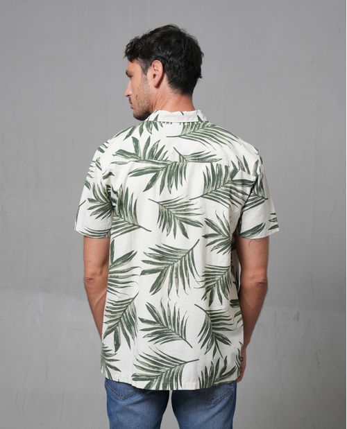 Camisa manga corta con estampado de hojas para hombre