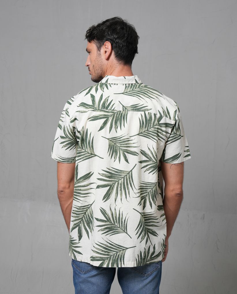 Camisa manga corta con estampado de hojas para hombre