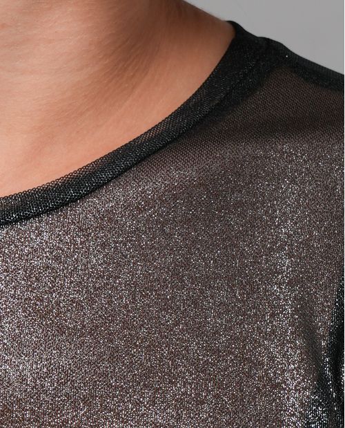 Camiseta con brillo cuello redondo y manga larga para mujer
