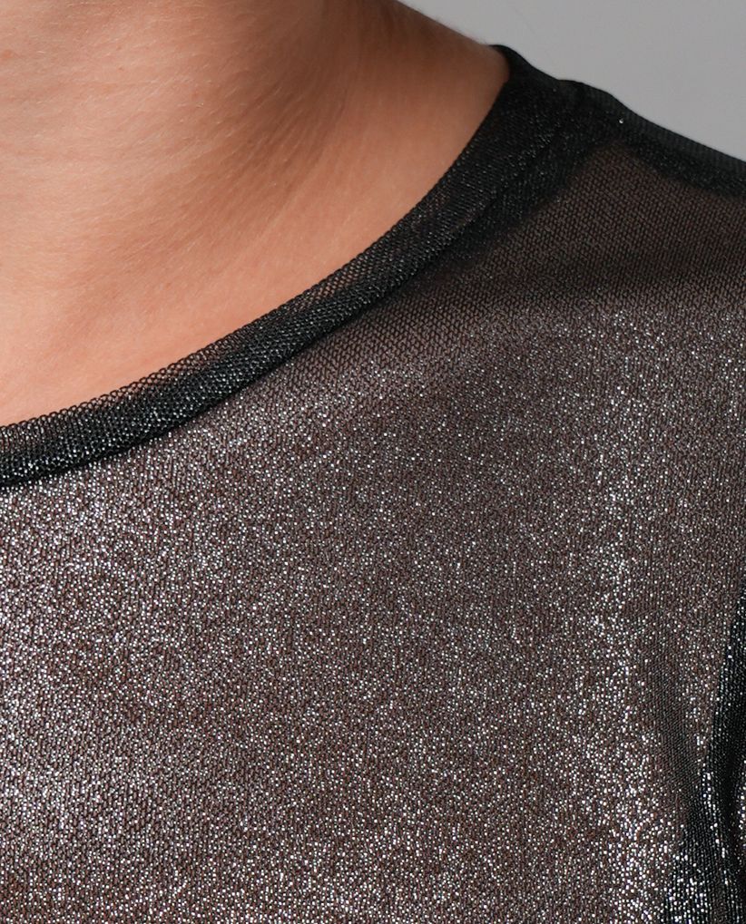 Camiseta con brillo cuello redondo y manga larga para mujer