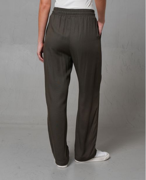 Pantalón con cintura elástica y bolsillos diagonales para mujer