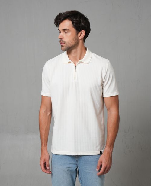 Polo con cuello tejido y cierre para hombre