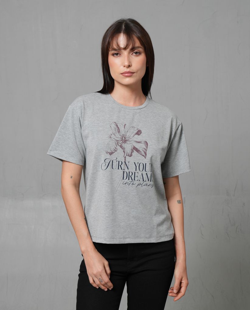 Camiseta cuello redondo con estampado para mujer