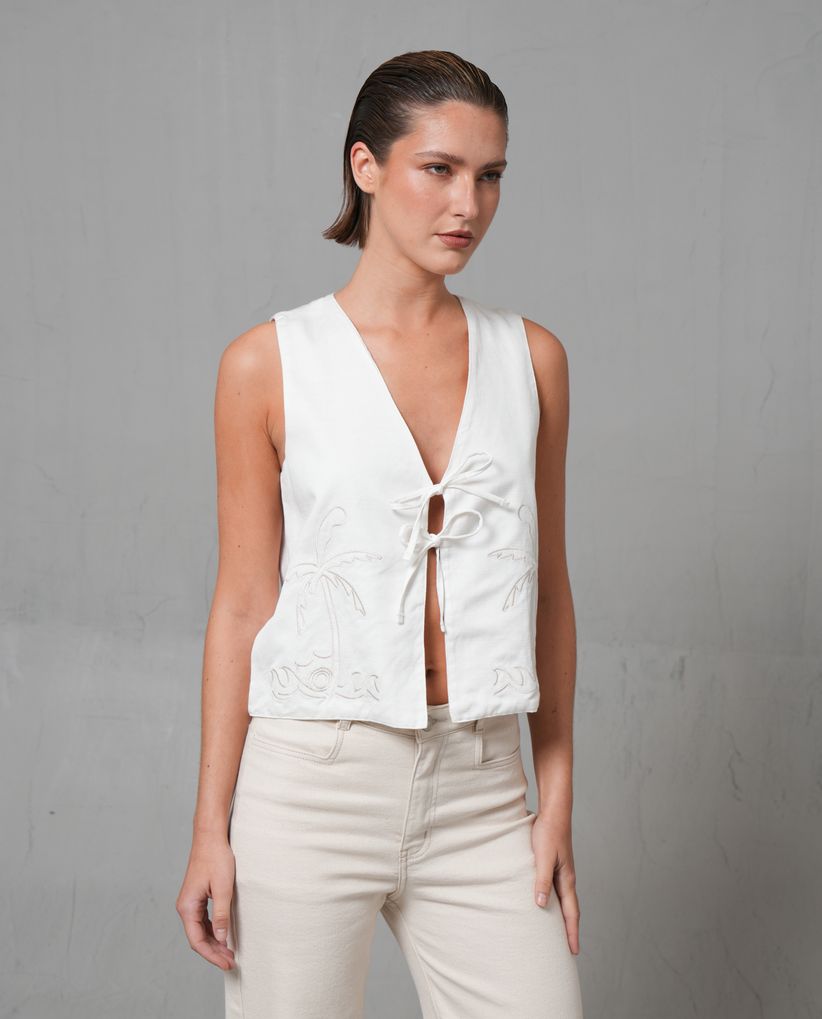 Chaleco con bordado tropical para mujer