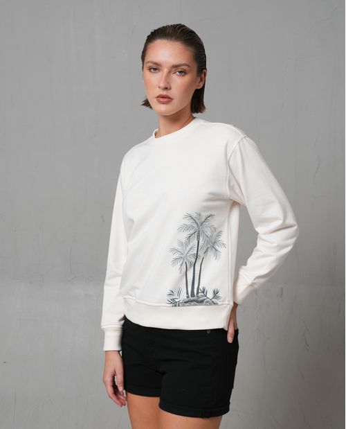 Buzo cuello redondo con estampado para mujer