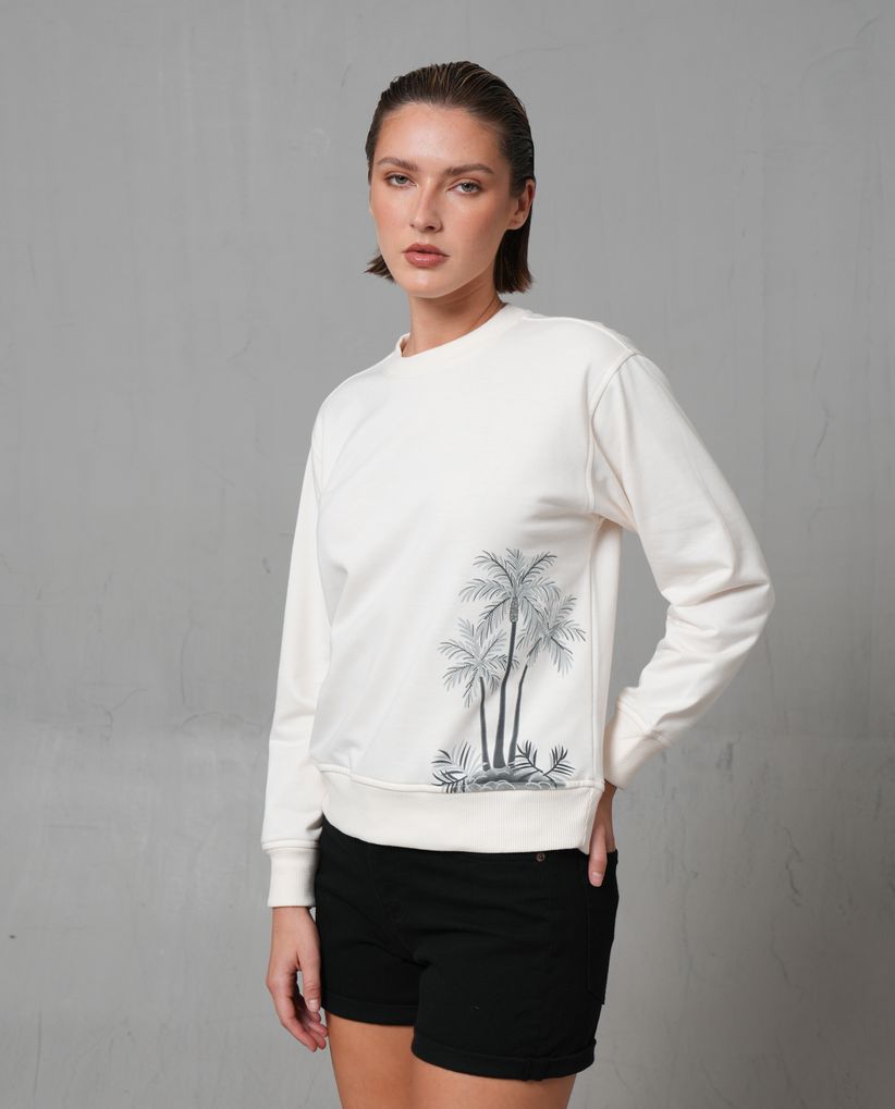 Buzo cuello redondo con estampado para mujer