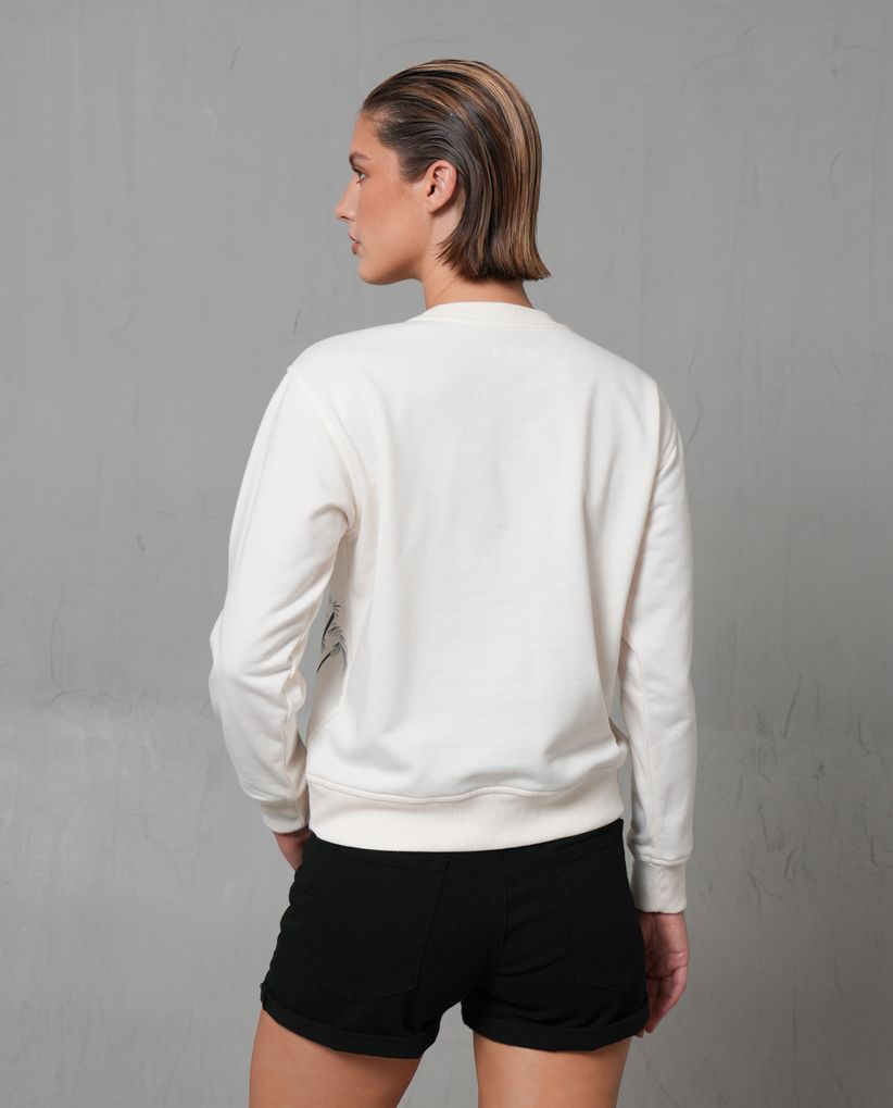 Buzo cuello redondo con estampado para mujer