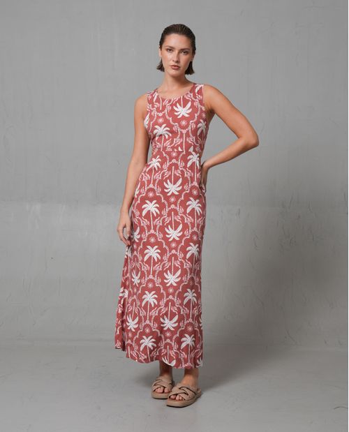 Vestido largo manga sisa con abertura en costados para mujer
