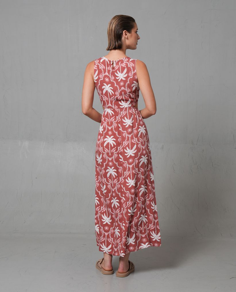 Vestido largo manga sisa con abertura en costados para mujer