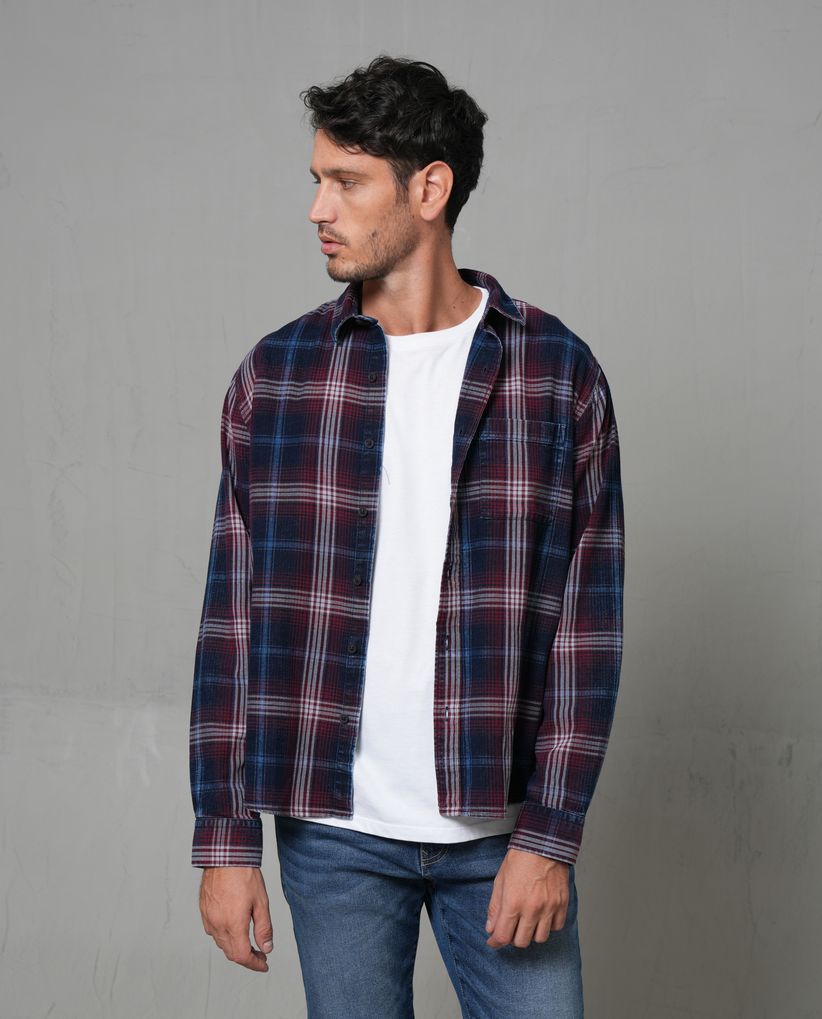 Camisa manga larga con cuadros para hombre