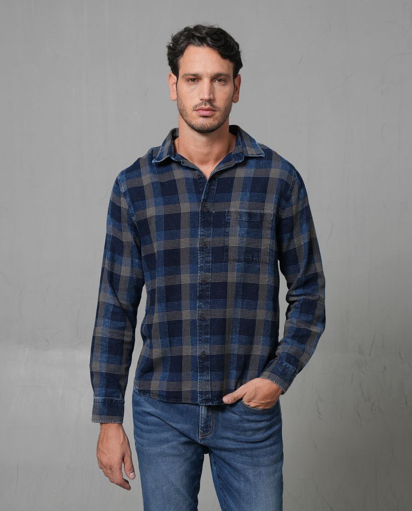 Camisa manga larga con cuadros para hombre