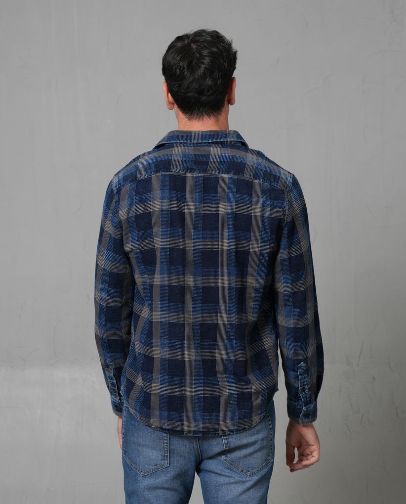 Camisa manga larga con cuadros para hombre