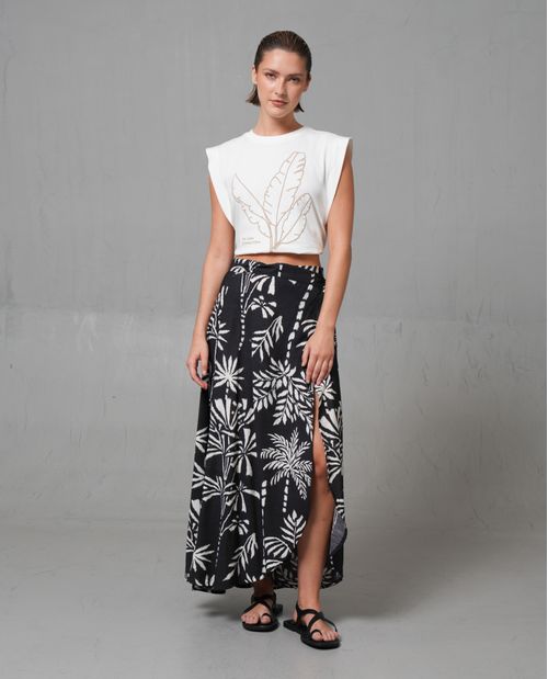 Falda larga full print de palmeras para mujer