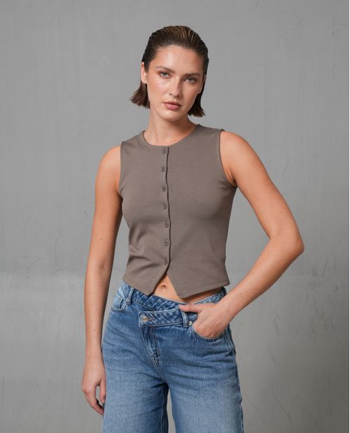 Chaleco ajustado con botones en frente para mujer