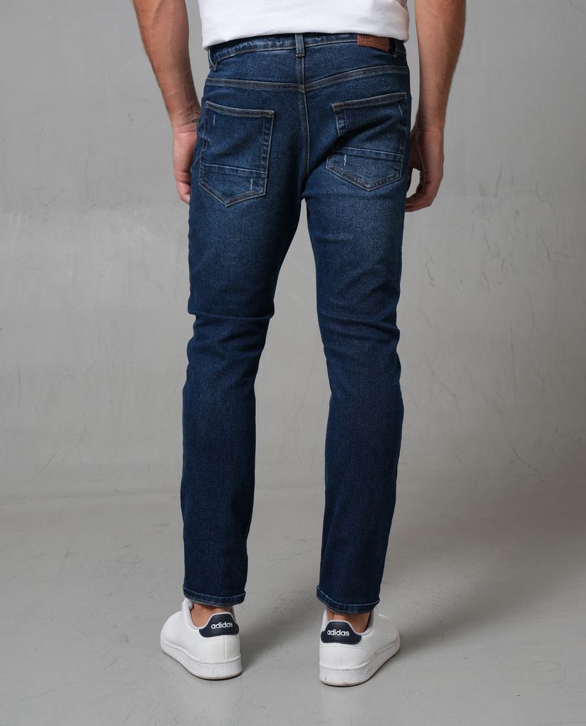 Jean Slim tono oscuro cinco bolsillos para hombre