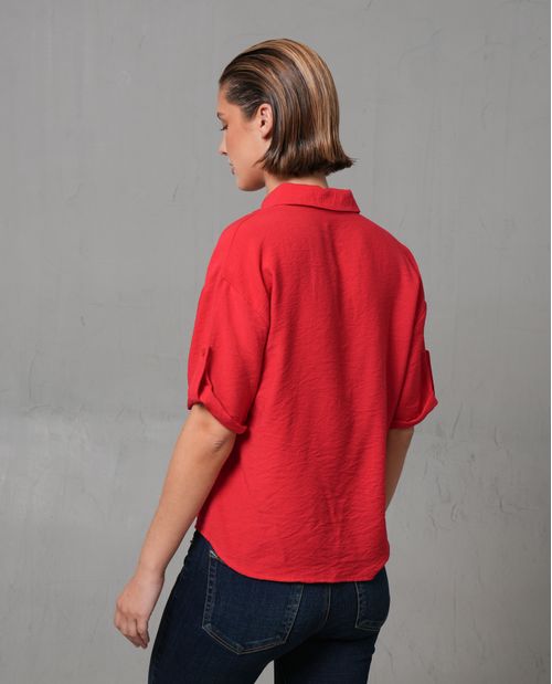 Camisa manga corta con cuello camisero para mujer