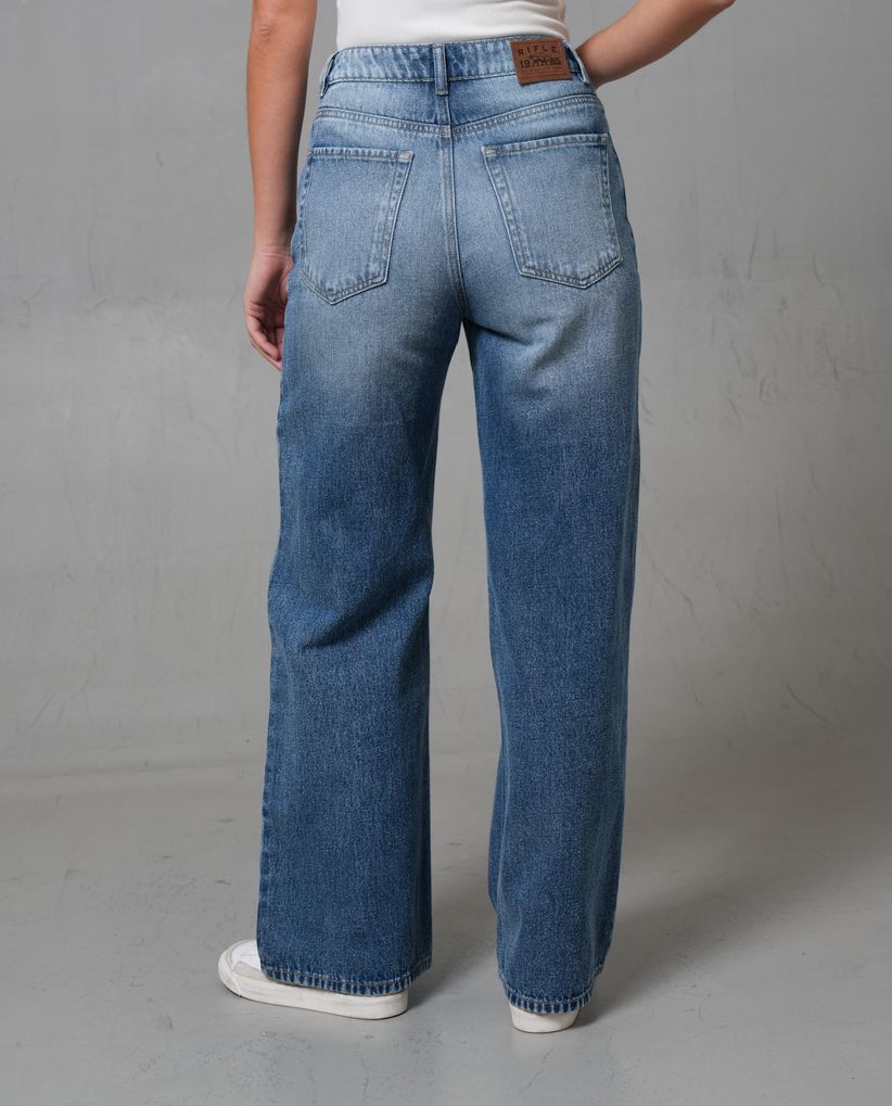 Jean Wide Leg tiro alto en tono medio para mujer