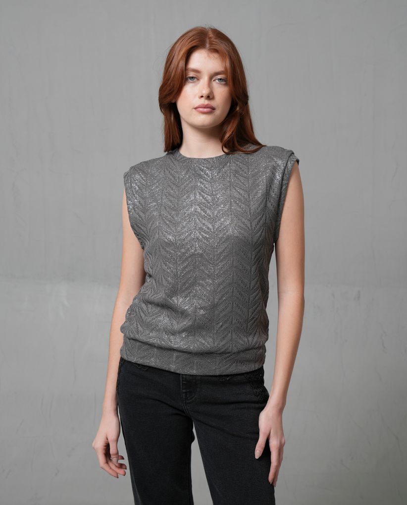 Camiseta manga sisa con textura para mujer