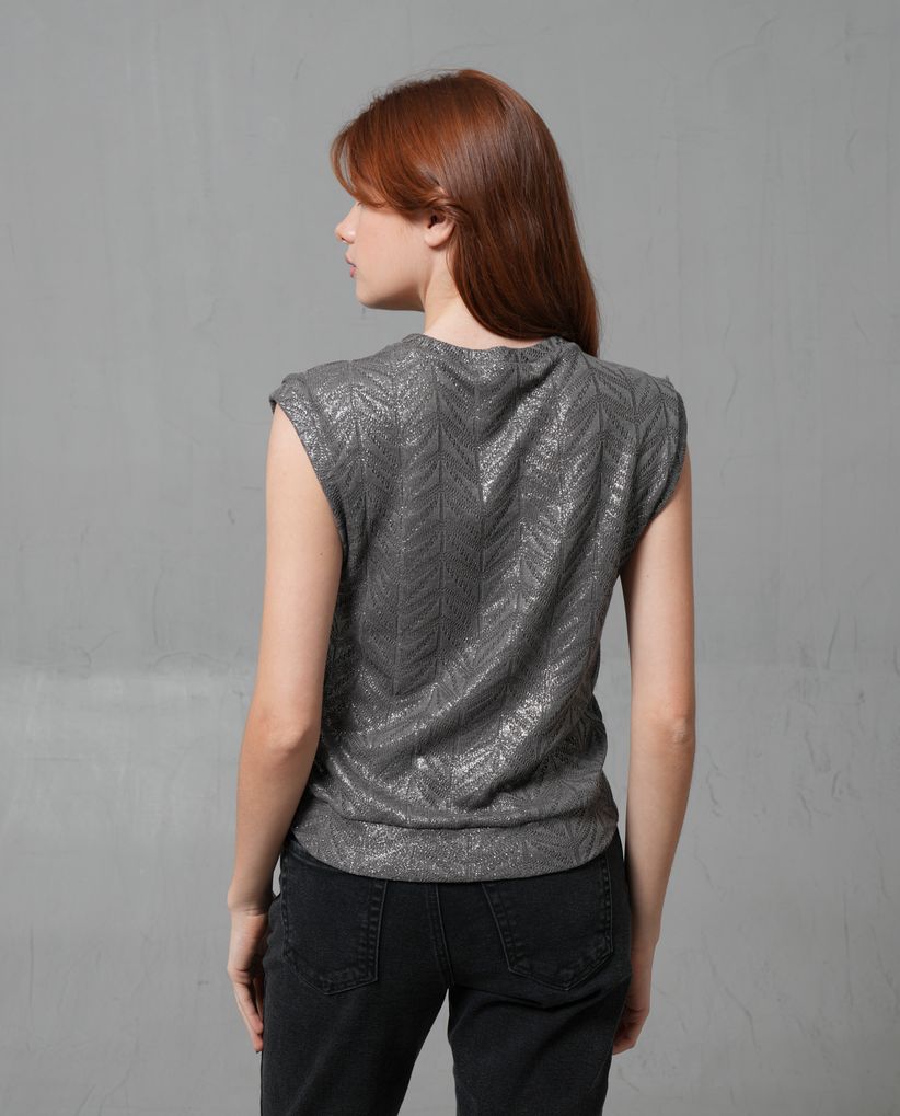 Camiseta manga sisa con textura para mujer