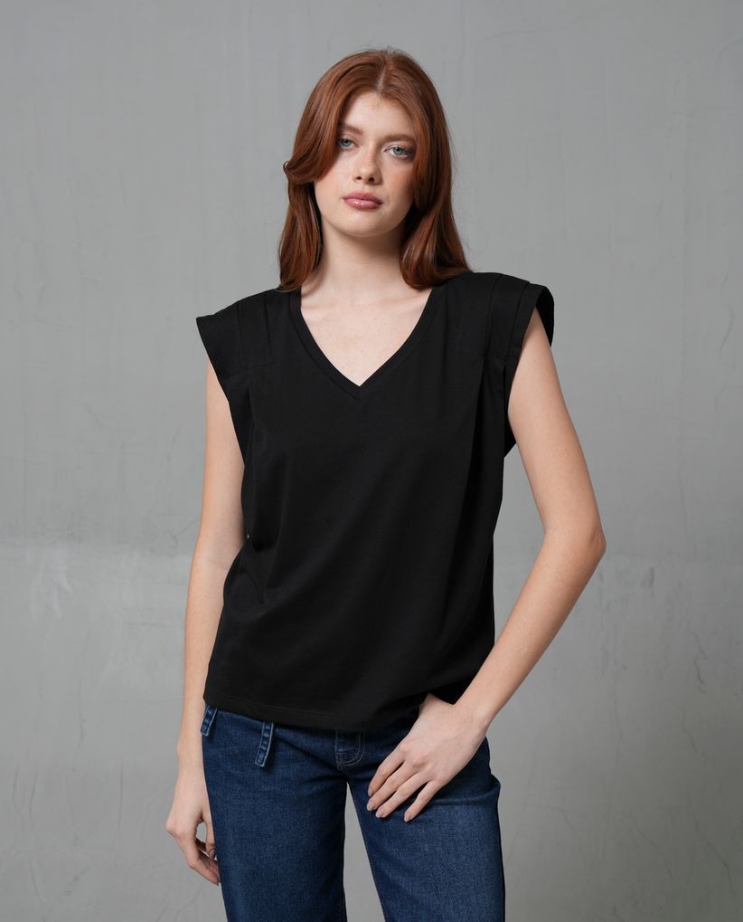 Camiseta manga corta con cuello en V para mujer