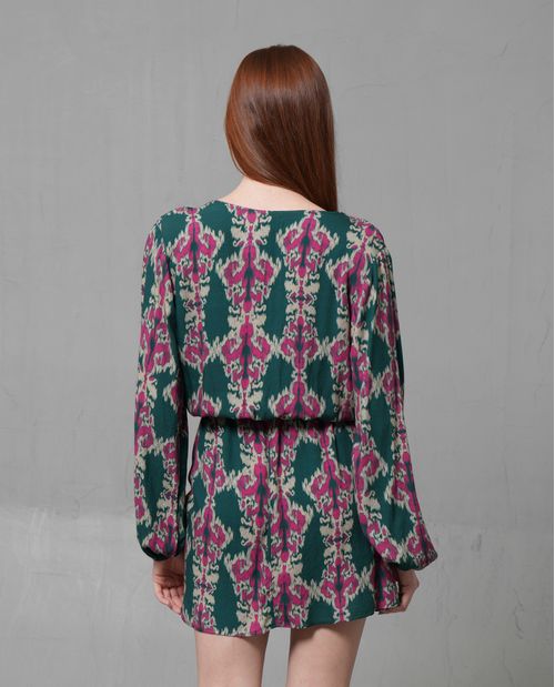 Vestido corto Full Print con escote en V para mujer