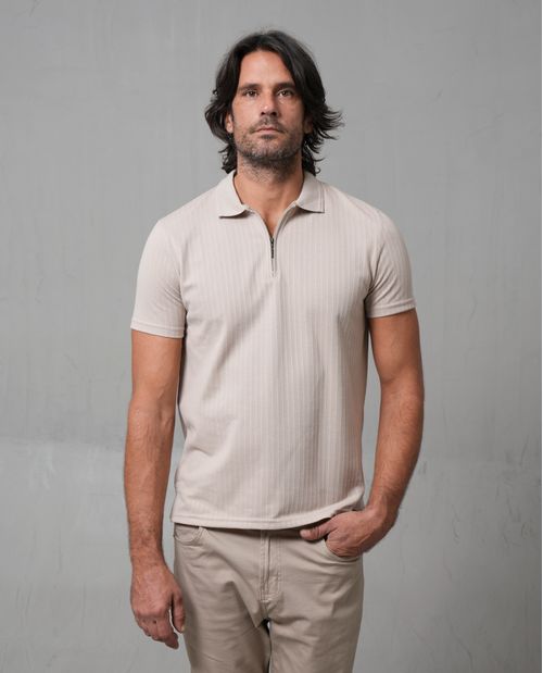 Polo con cuello tejido y cierre para hombre