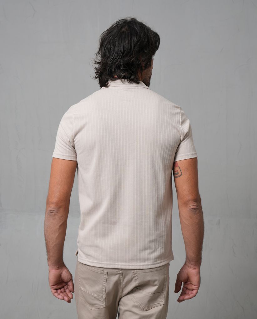 Polo con cuello tejido y cierre para hombre