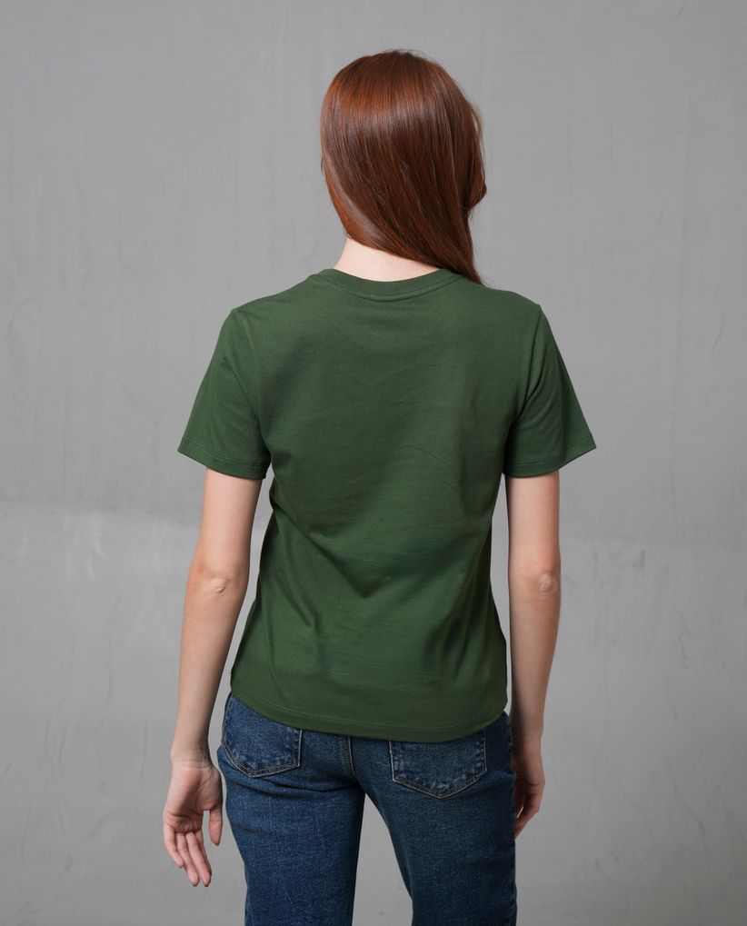 Camiseta manga corta con estampado en frente para mujer