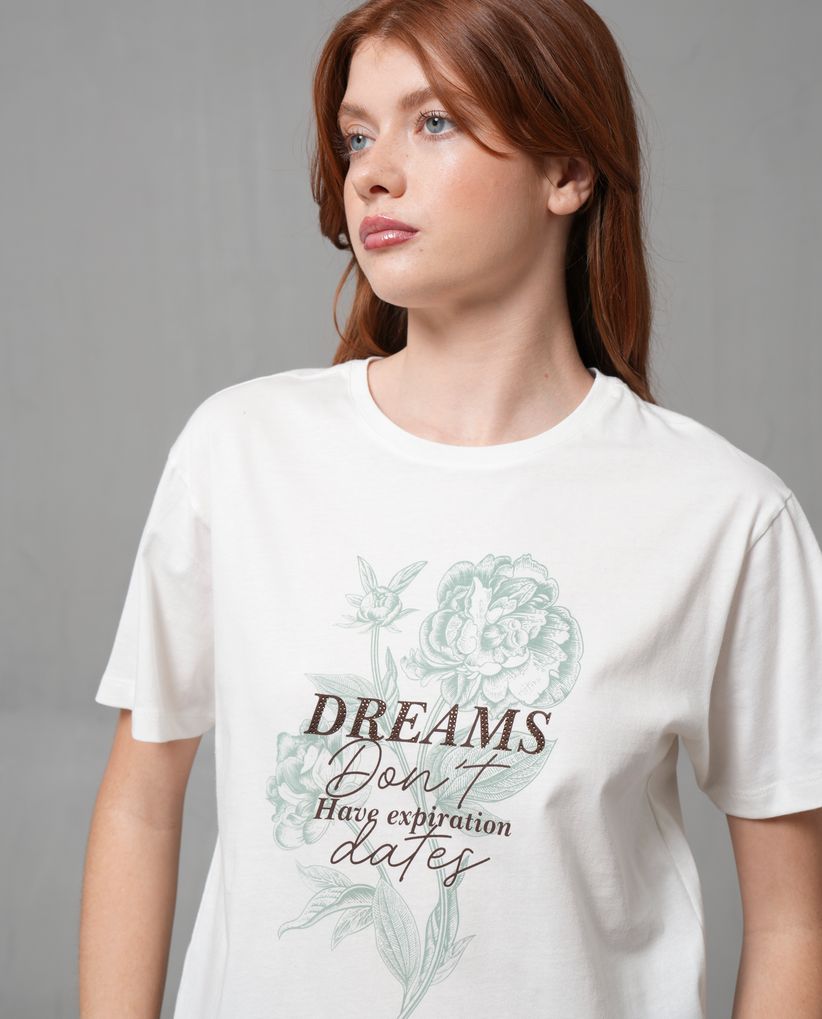 Camiseta manga corta con estampado en frente para mujer