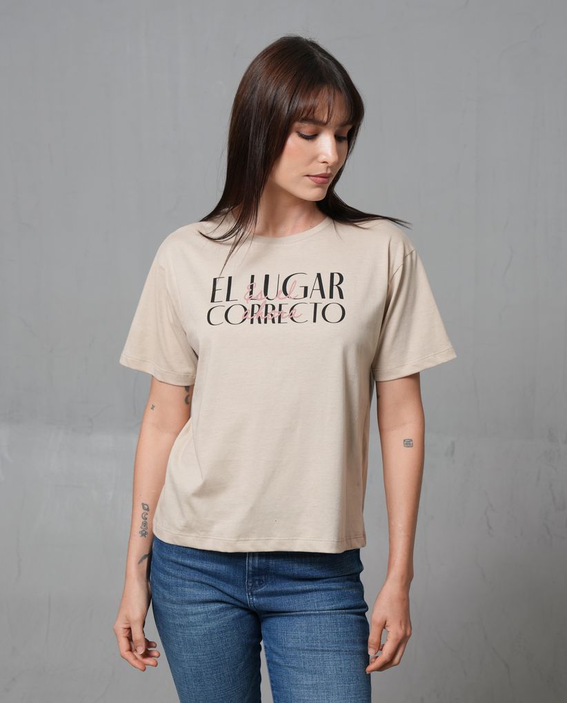 Camiseta cuello redondo estampada para mujer