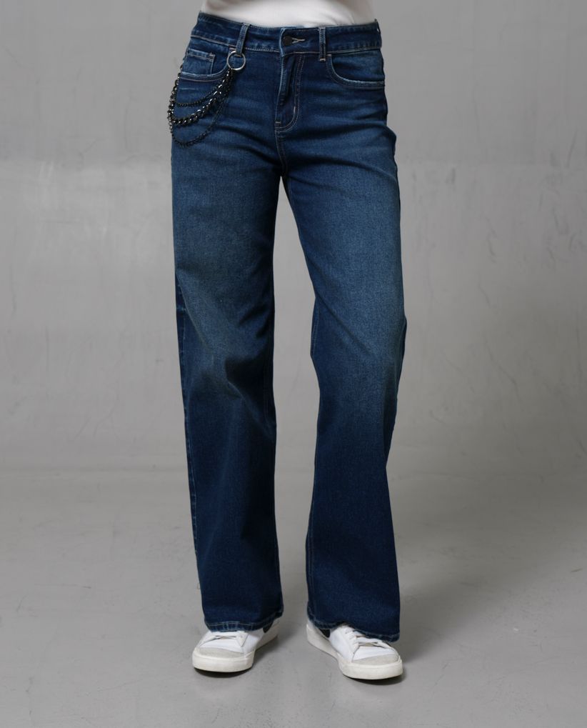 Jean Wide Leg tono oscuro con cadenas removibles para mujer