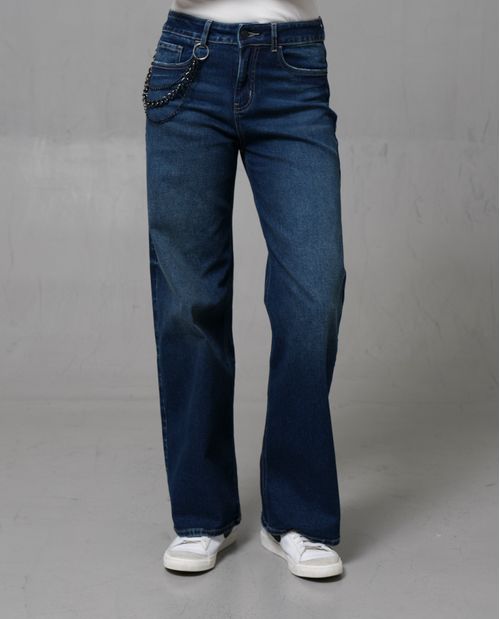 Jean Wide Leg tono oscuro con cadenas removibles para mujer