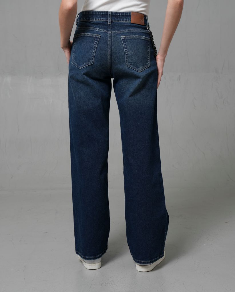 Jean Wide Leg tono oscuro con cadenas removibles para mujer