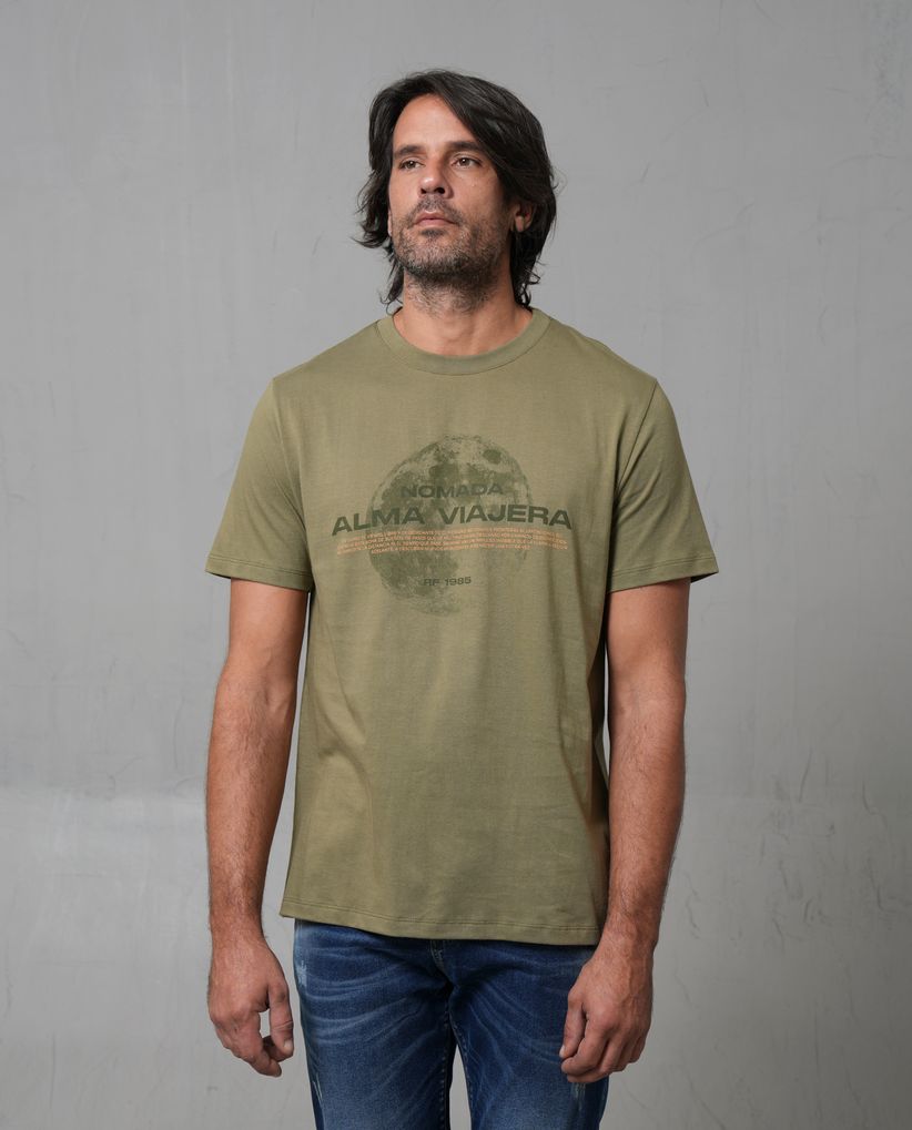 Camiseta cuello redondo con estampado en frente para hombre