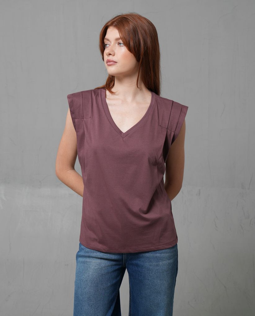 Camiseta manga corta con cuello en V para mujer