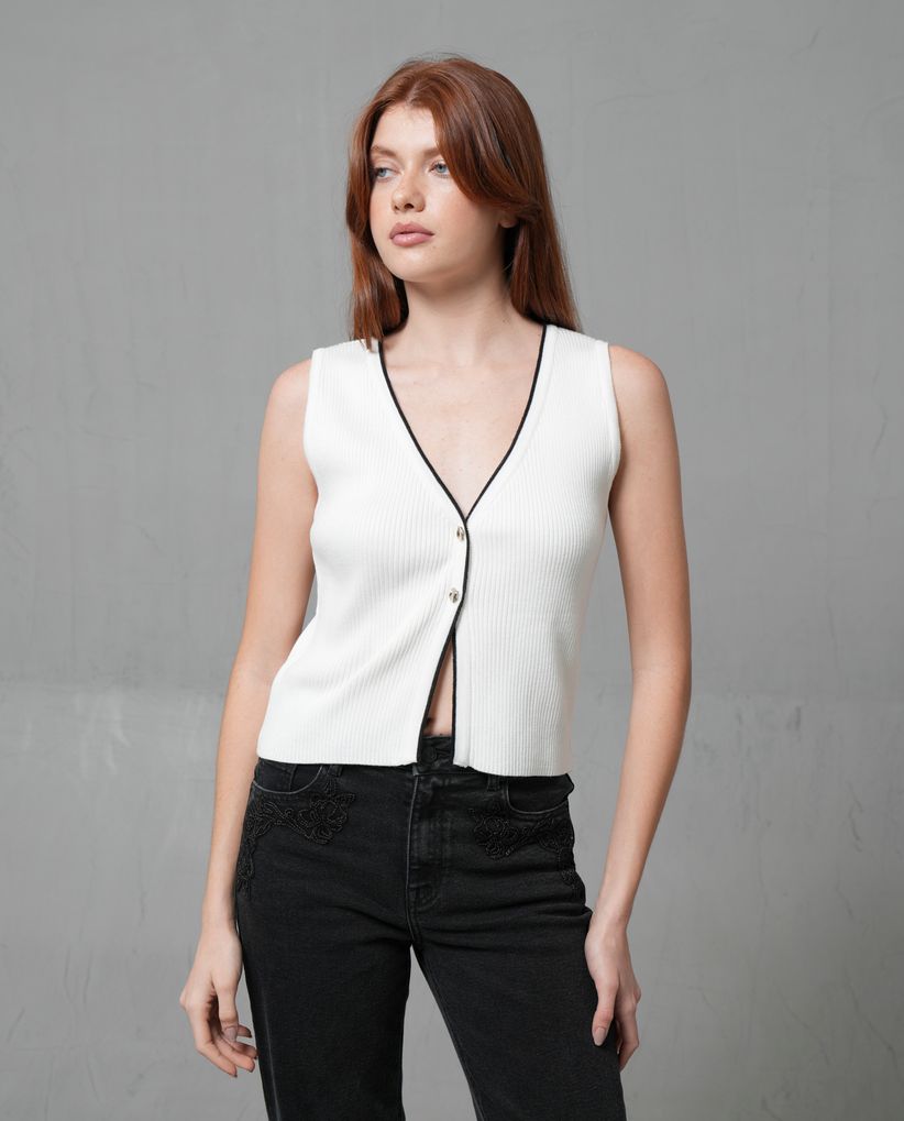 Chaleco tejido con cuello en V para mujer
