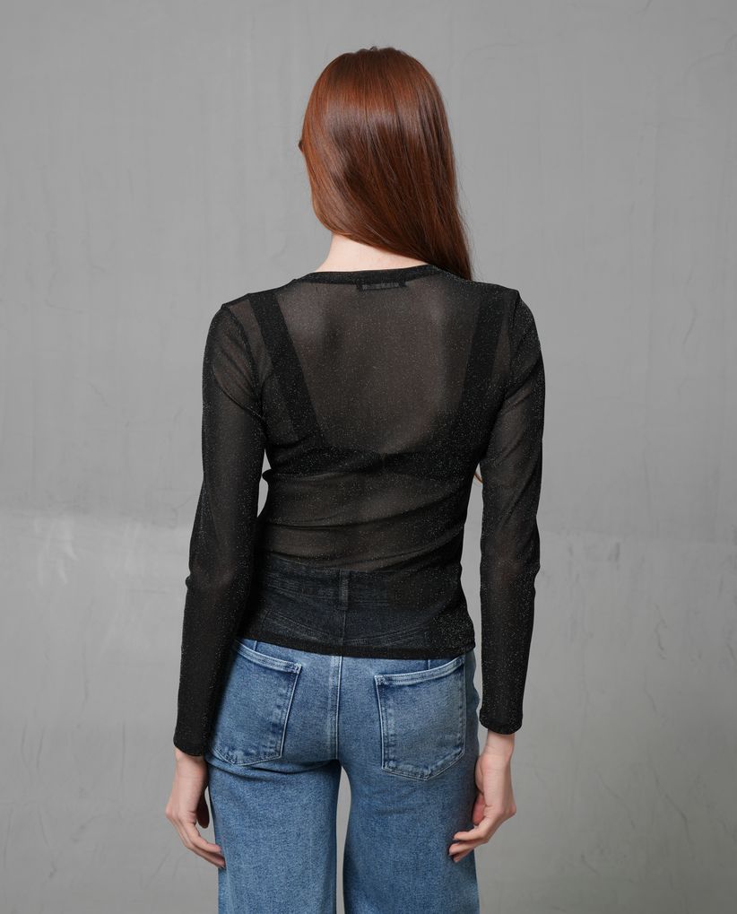 Camiseta manga larga con efecto brillante para mujer