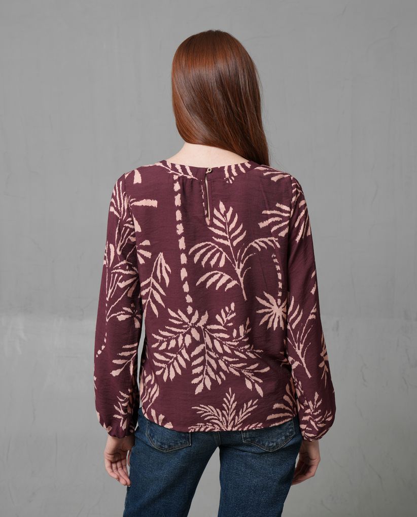 Camisa manga larga con diseño de palmeras para mujer
