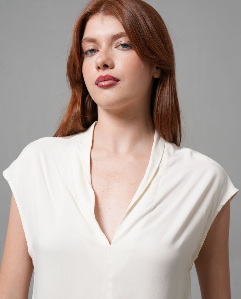 Camisa manga sisa con escote en V para mujer