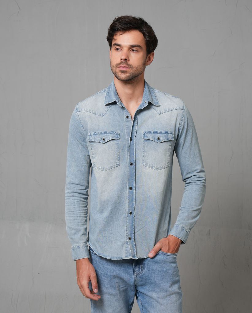 Camisa manga larga en denim para hombre