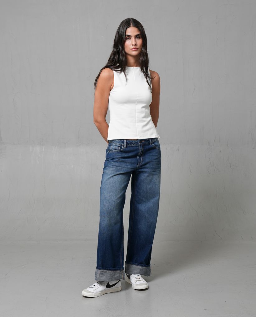Jean Wide Leg tono medio para mujer